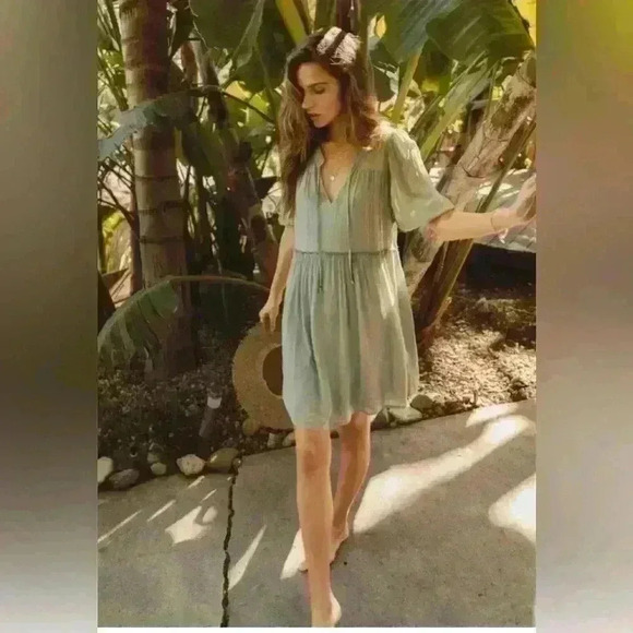 GENTLE FAWN Joplin  Dress Pastel Green Lined Gathered Waist Short Size XS - Picture 5 of 10